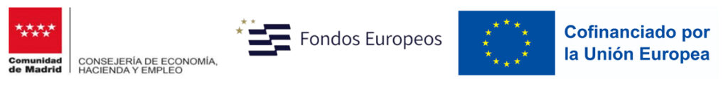 Logotipo de la Comunidad de Madrid, Consejería de economía hacienda y empleo, fondos europeos y unión europea